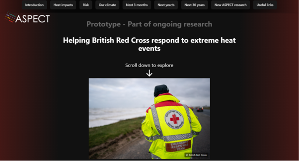 A screenshot of the start of the website https://apps.copernicus-climate.eu/aspect-humanitarian/