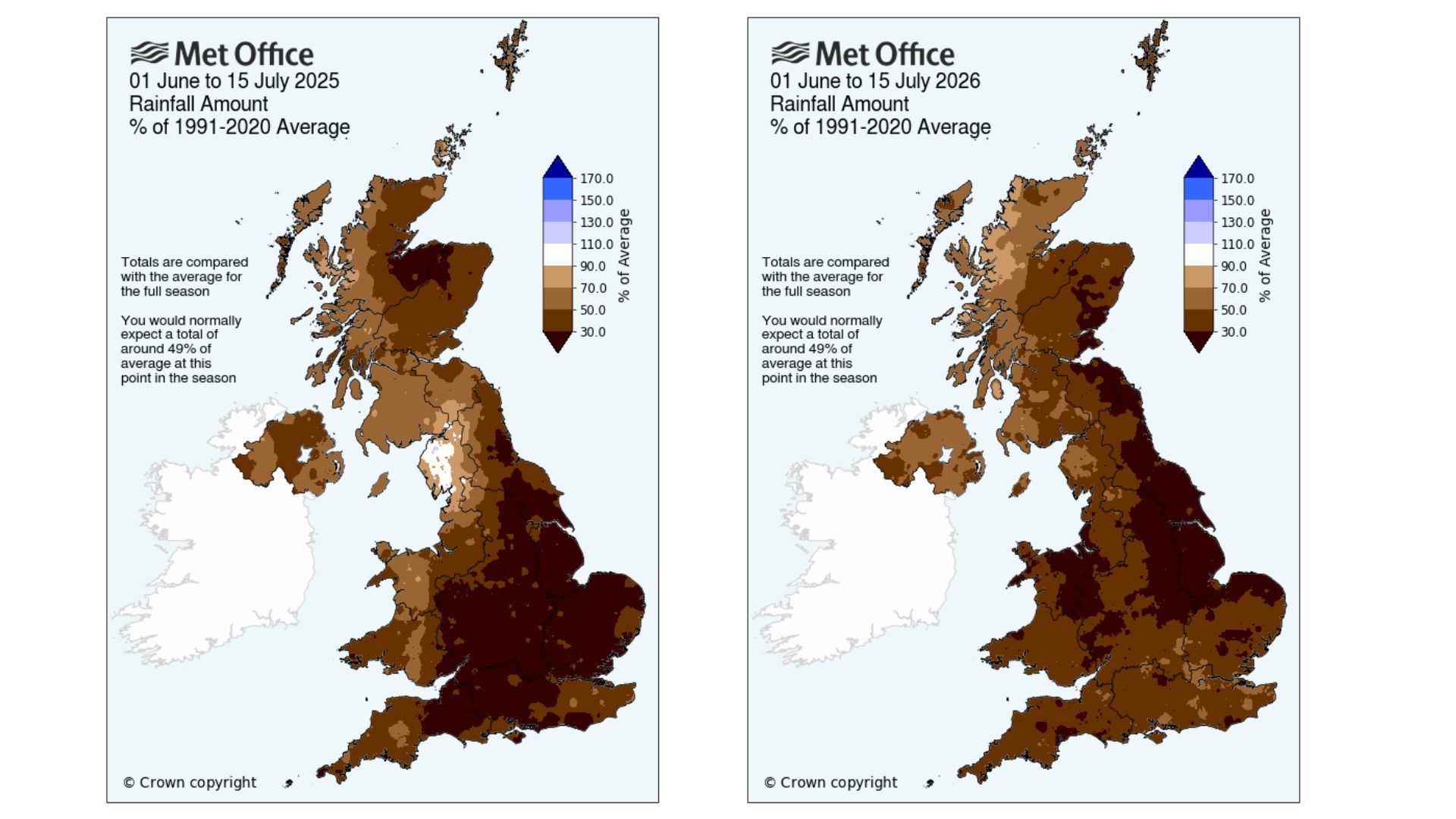 2025 rainfall map compared to 2026