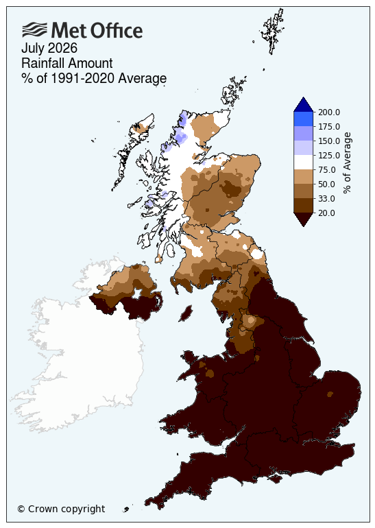 Map showing July 2026 rainfall 