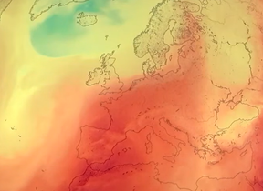 Forecast map of heat over Europe