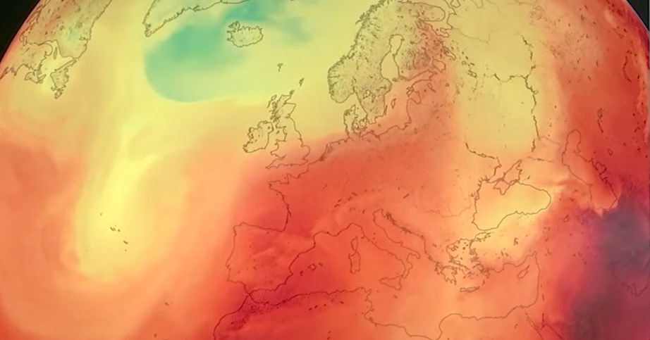 A forecast map showing heat over Europe.