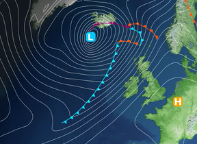 Low pressure south of Iceland