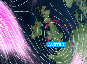 A Met Office weather graphic showing Storm Austen