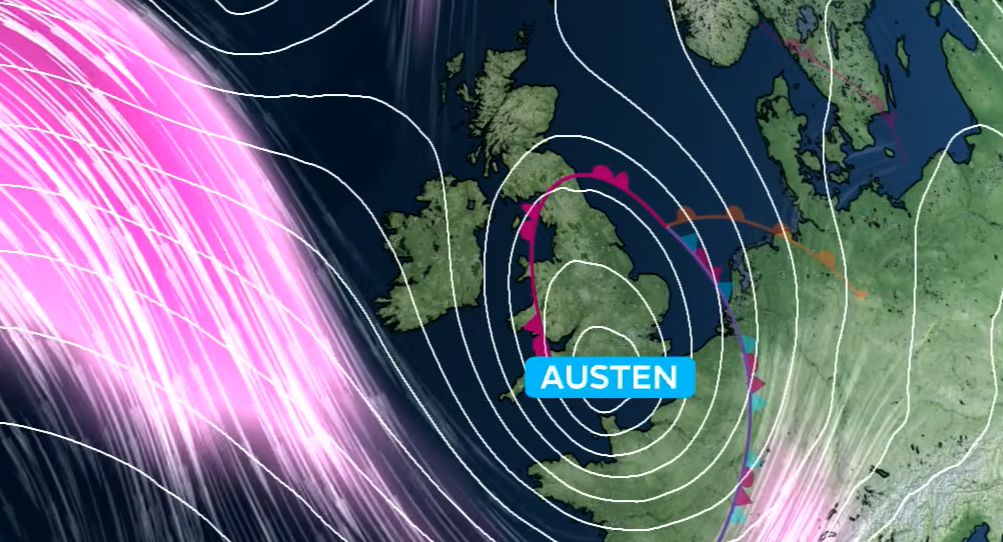 A Met Office graphic showing Storm Austen