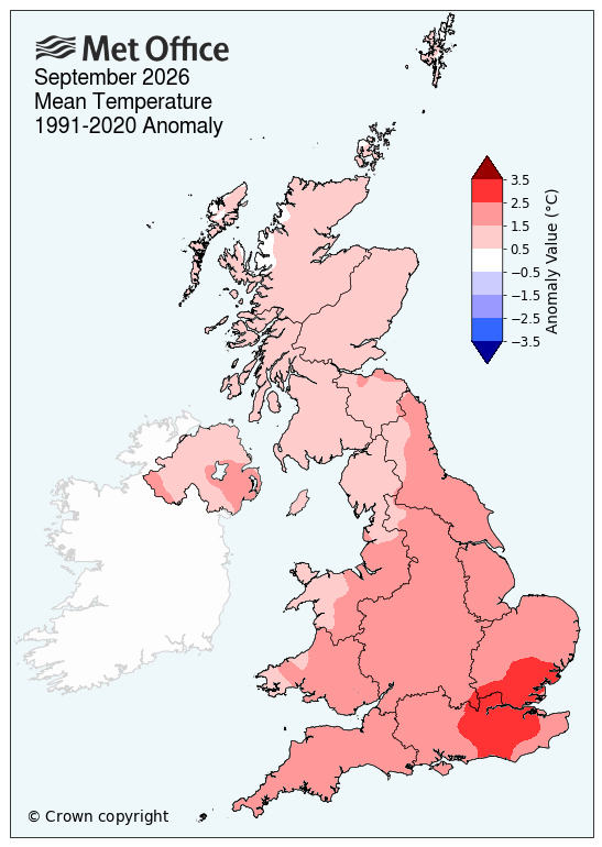 September 2026 mean temperature