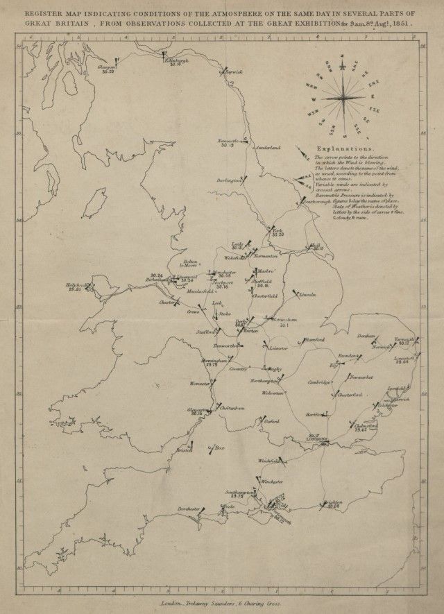 Image of Great Exhibition first daily weather map 8 August 1851