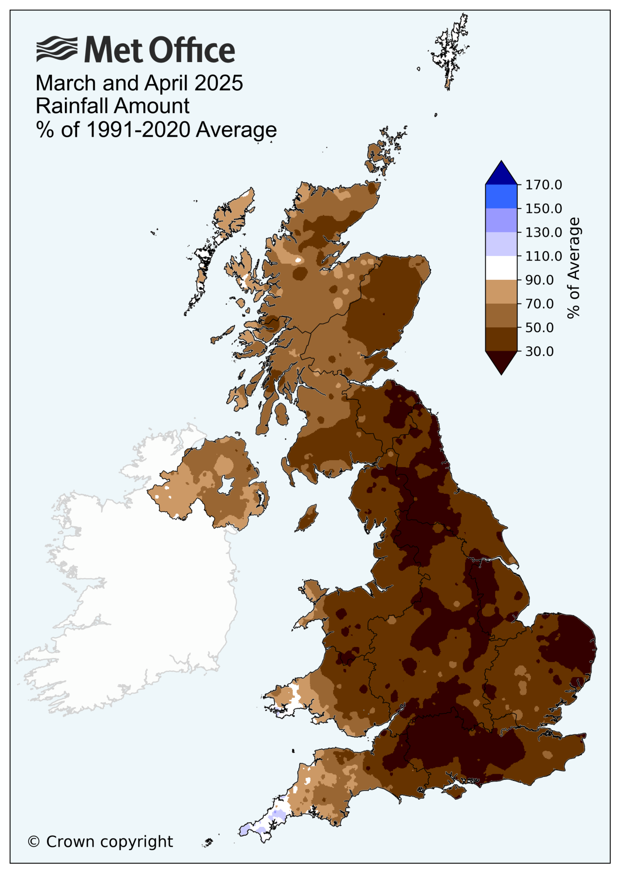 Map showing rainfall for March and April 2025