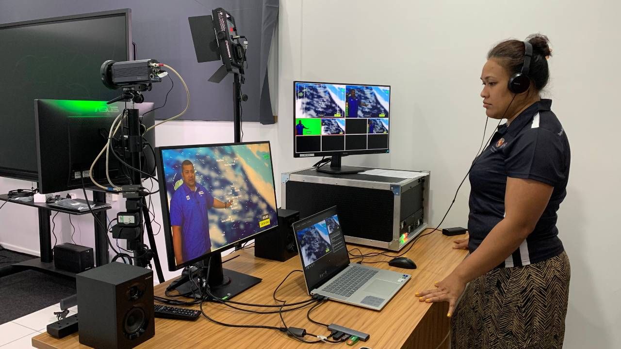 Woman in TV studio in Tonga