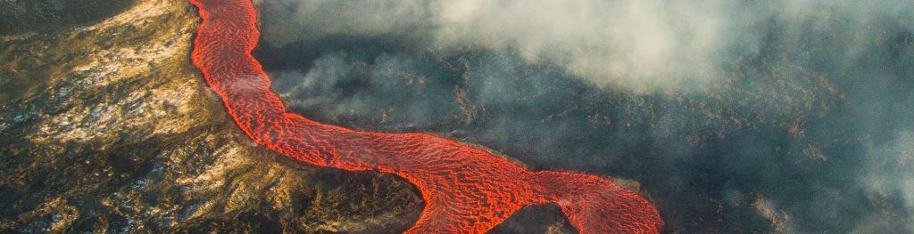 An active volcano with lava in Iceland .