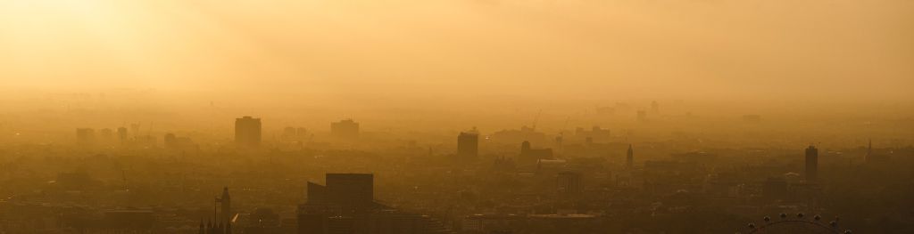 Red hazy sky over the City of London