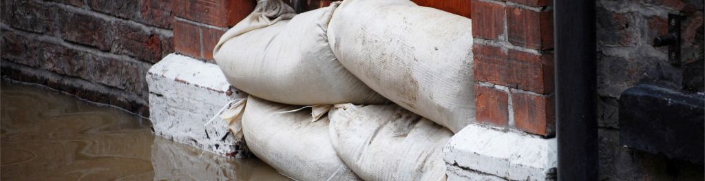 Sandbags in a doorway during a flood