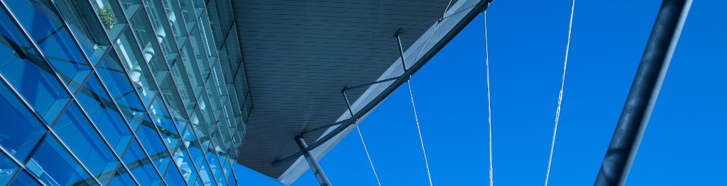 A view of the Met Office roof, looking directly up from the front of the building