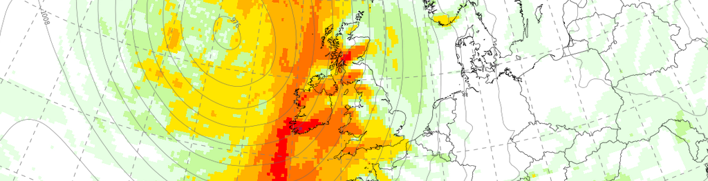 An ensemble probability forecast of rainfall > 10 mm