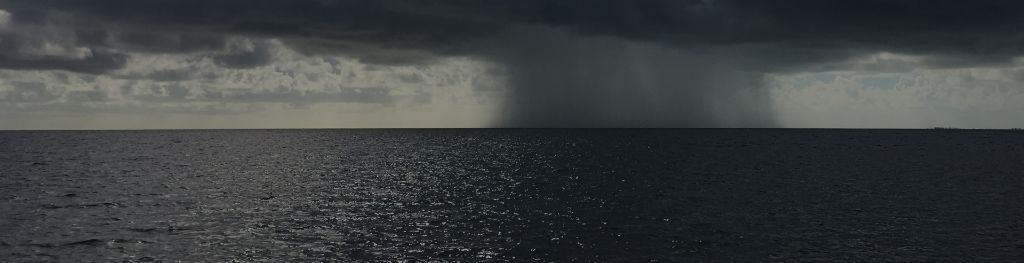 Rain falling on the horizon over the sea. Photo Brian Cook