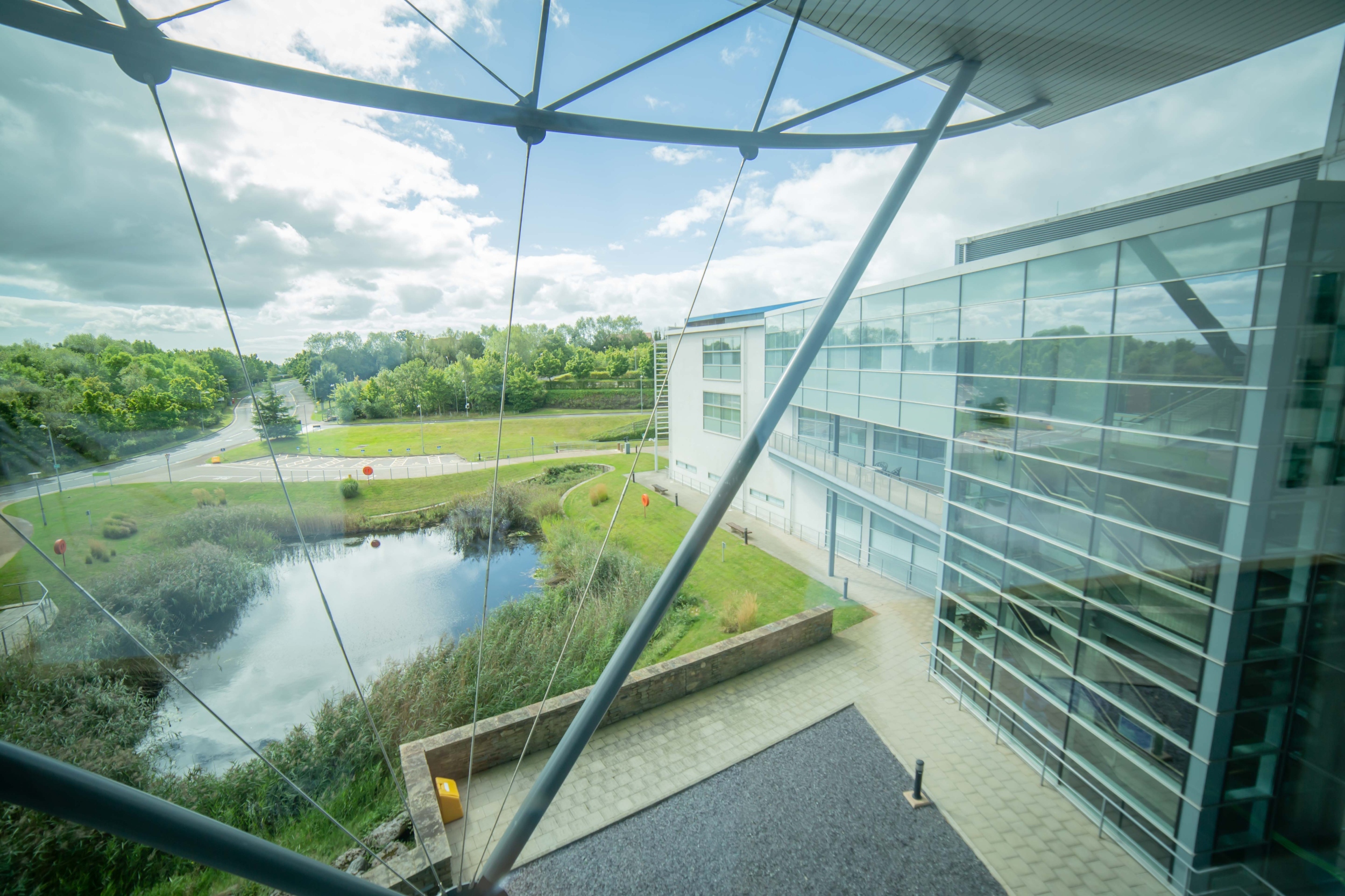 This photo is taken from inside the Met Office building showing the exterior