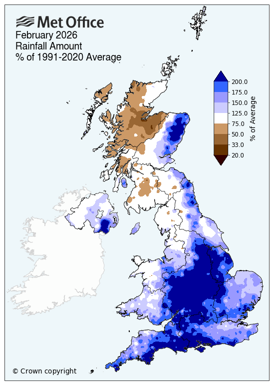 UK rainfall February 2026