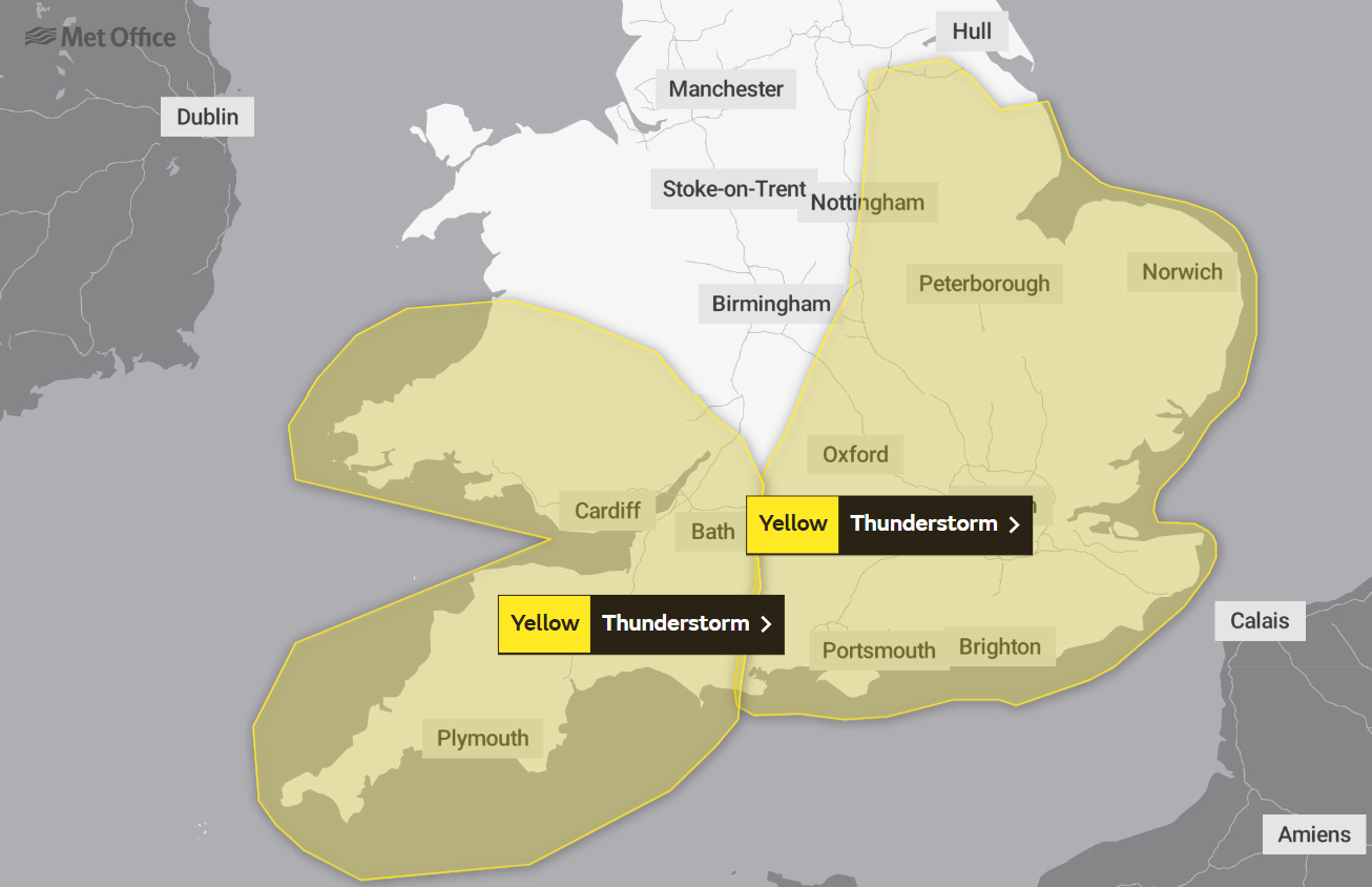 Thunderstorm warnings across southern Britain for 17 and 18 September 2023
