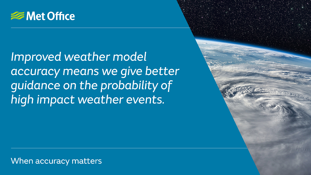 Improved weather model accuracy means we give better guidance on the probability of high impact weather events.