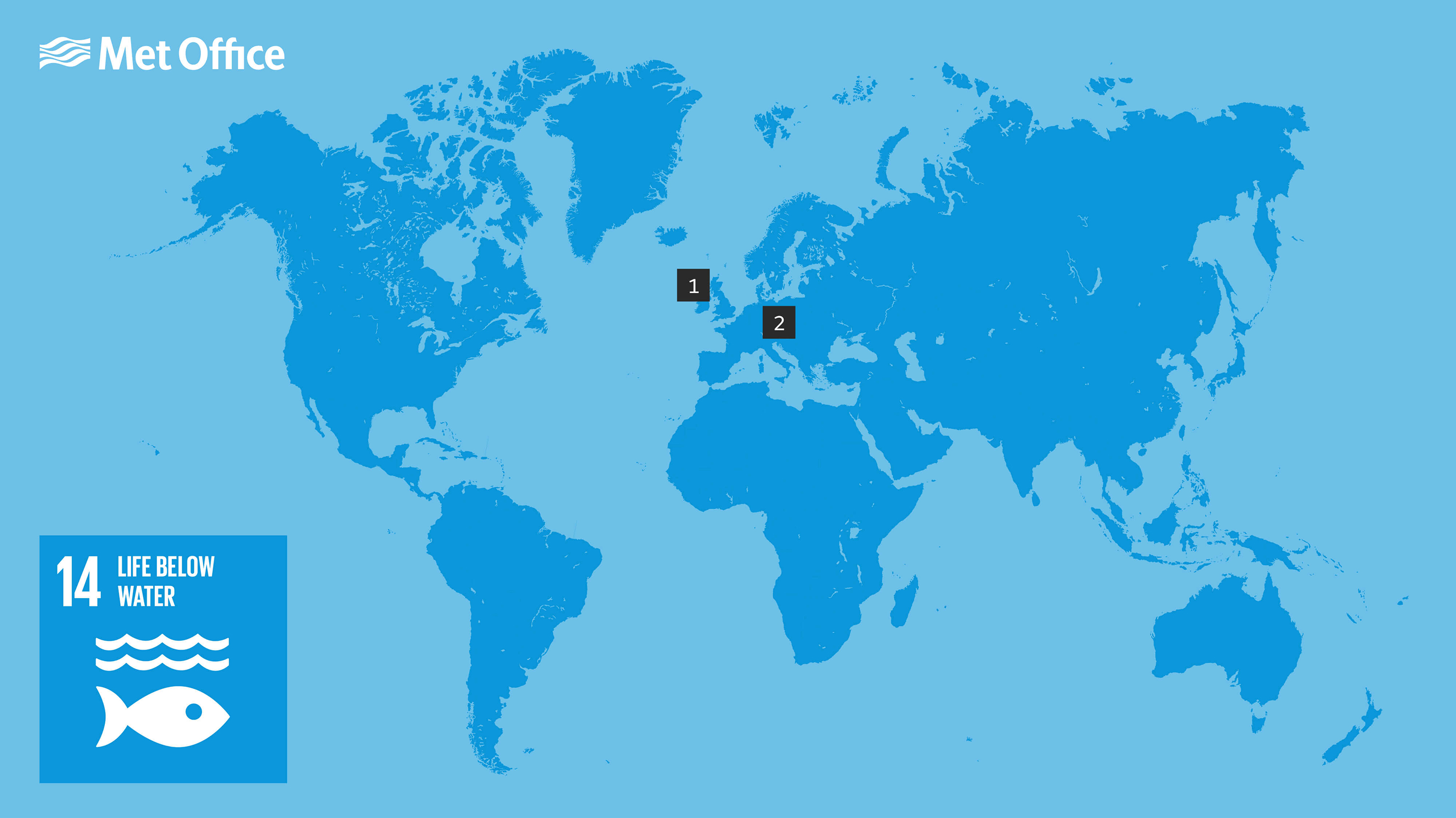 Map showing places relevant to SDG14 goal, as per the descriptions below.