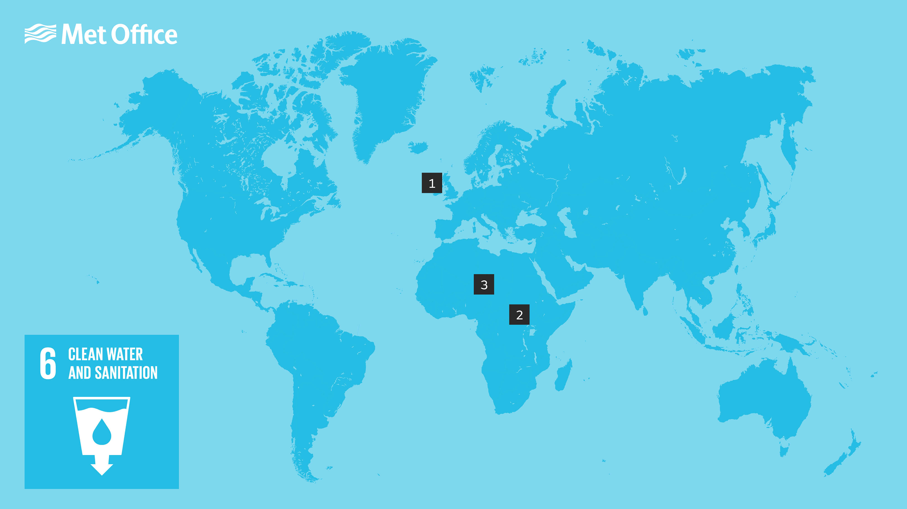 Map showing places relevant to SDG6 goal, as per the descriptions below.