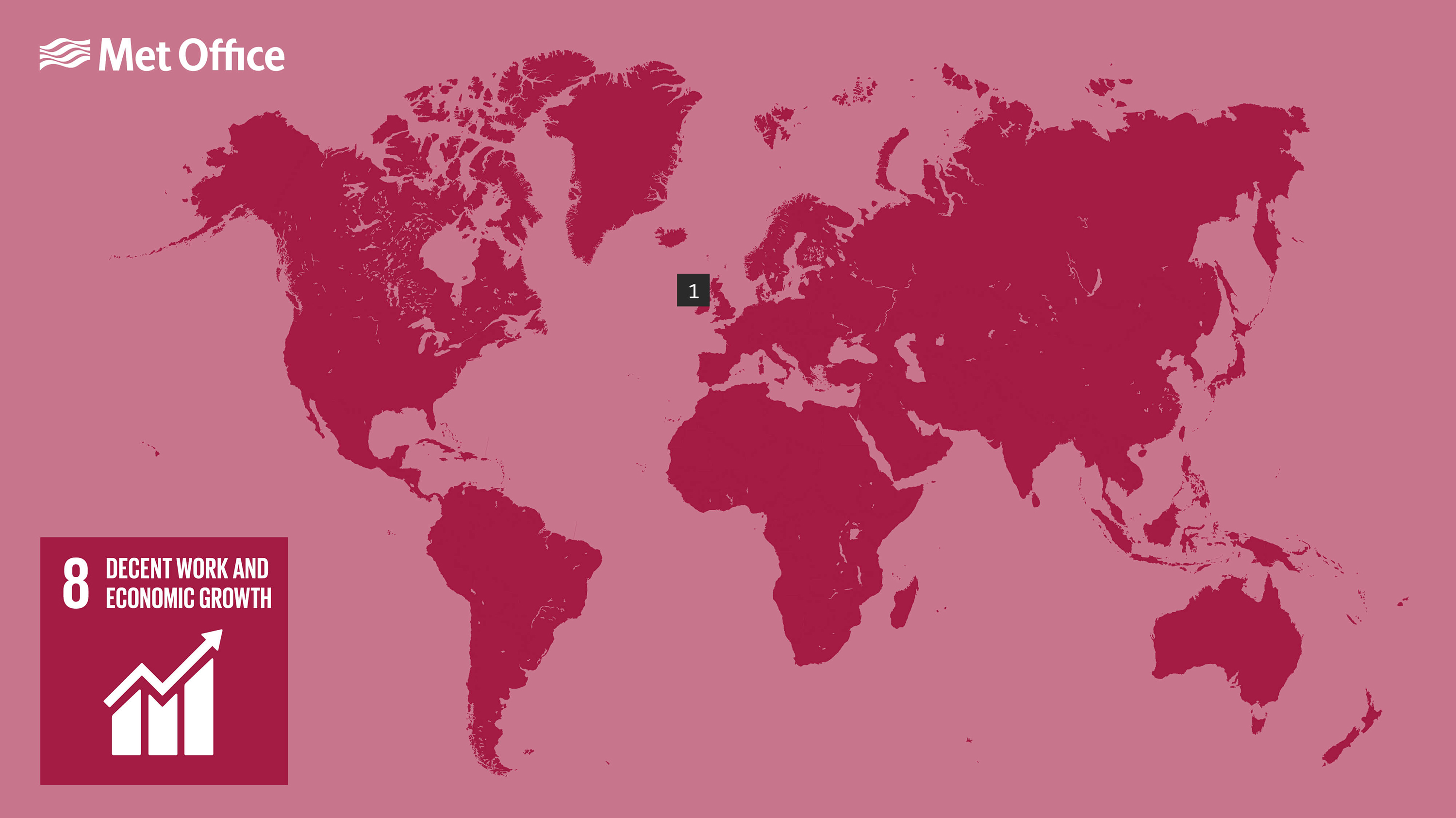 Map showing places relevant to SDG8 goal, as per the descriptions below.