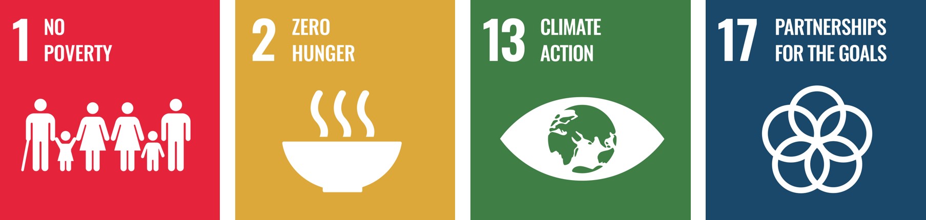 An image of the four SDG logos for goals one, two, thirteen and seventeen