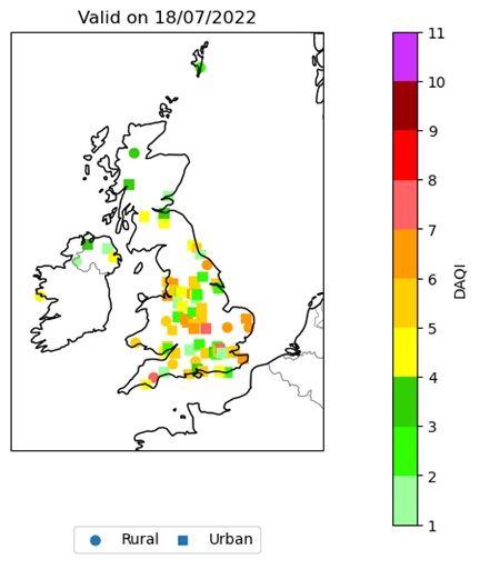 A maps of forecast Daily Air Quality Index.