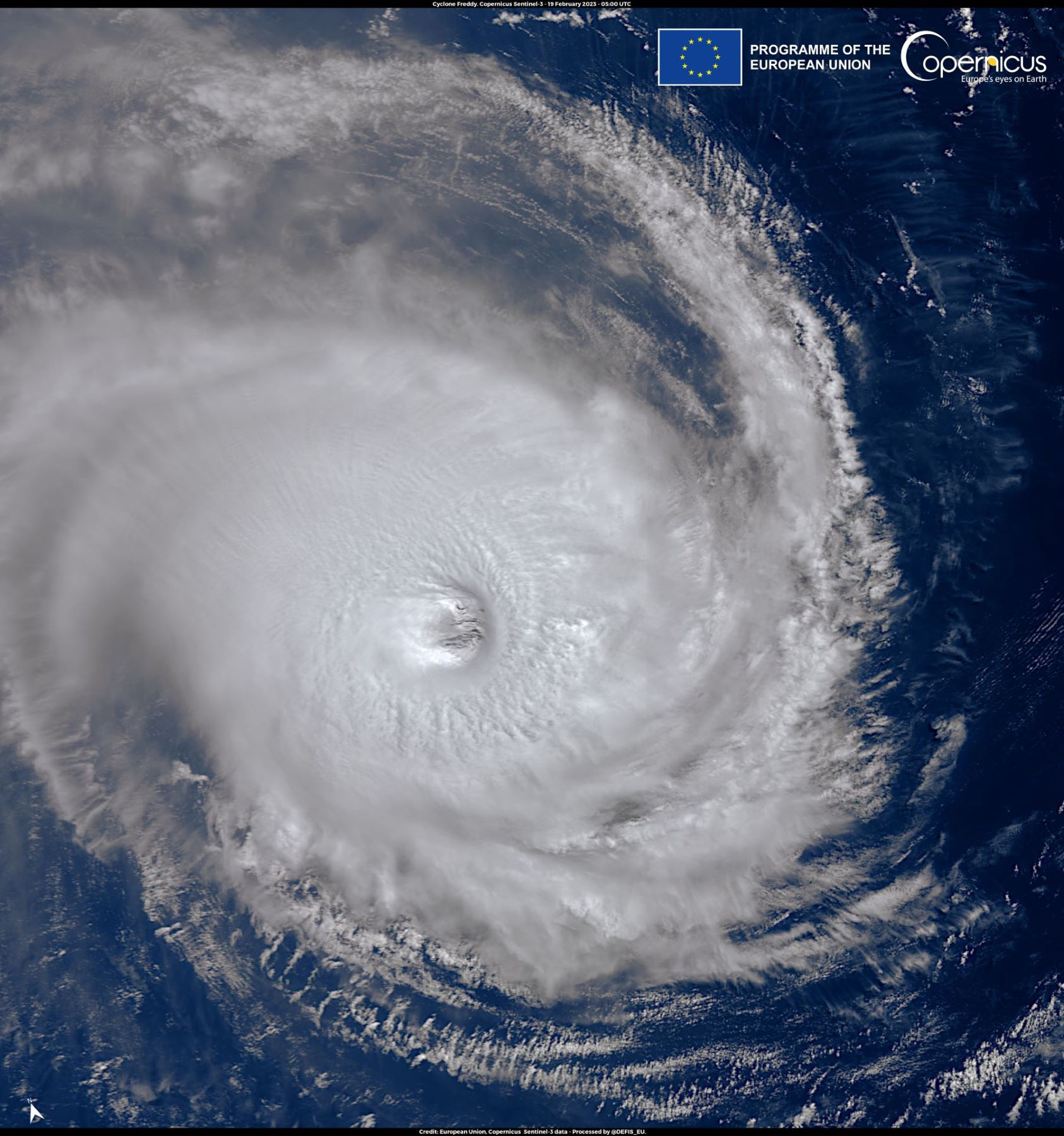 Satellite image of tropical cyclone Freddy.