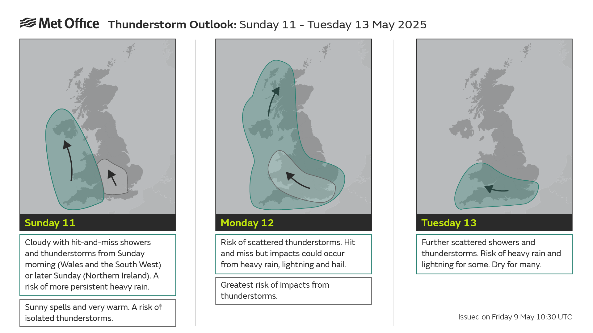 Map showing where thunderstorms may hit Sunday - Tuesday
