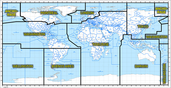 Map of the world showing VAAC areas