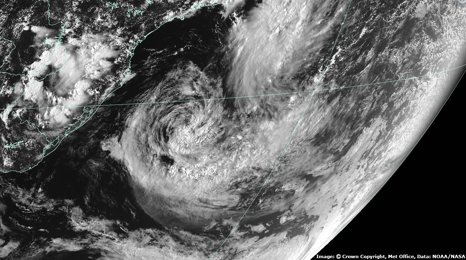 Geostationary satellite image showing Tropical Storm Akara