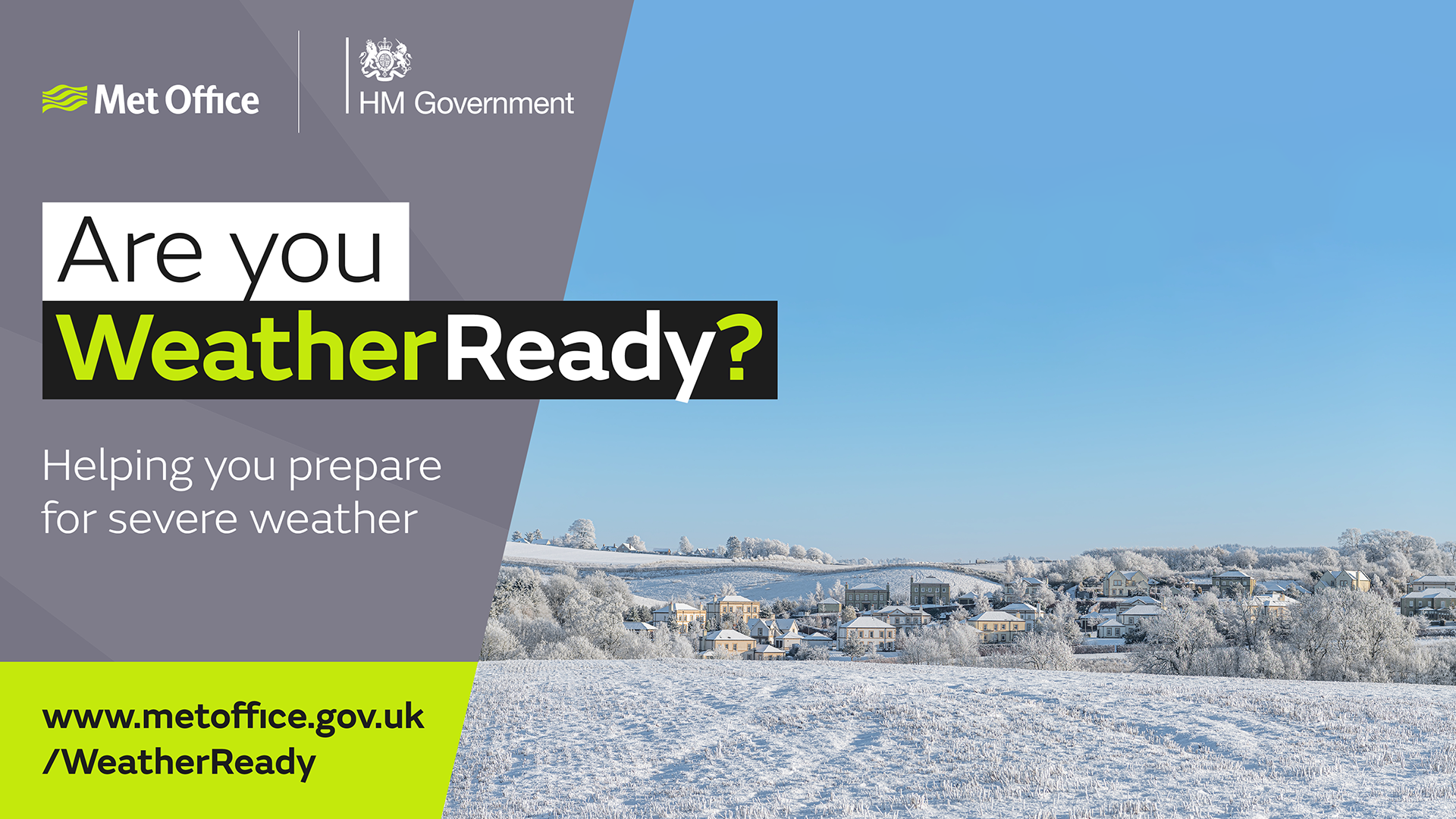 Wintry weather and Weather Ready logo from Met Office