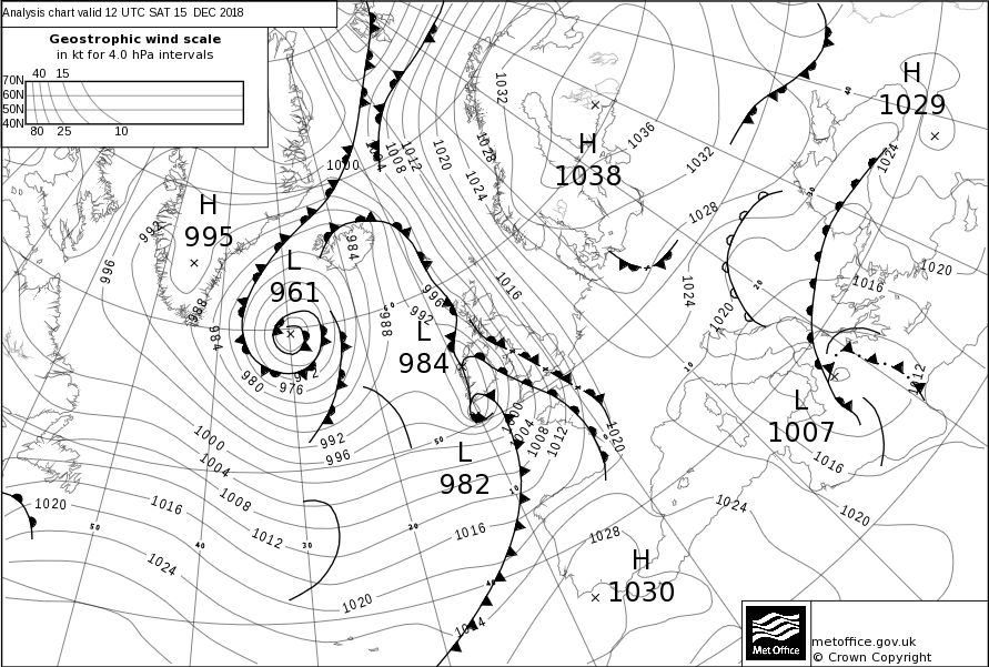 Pressure analysis chart of Storm Deirdre