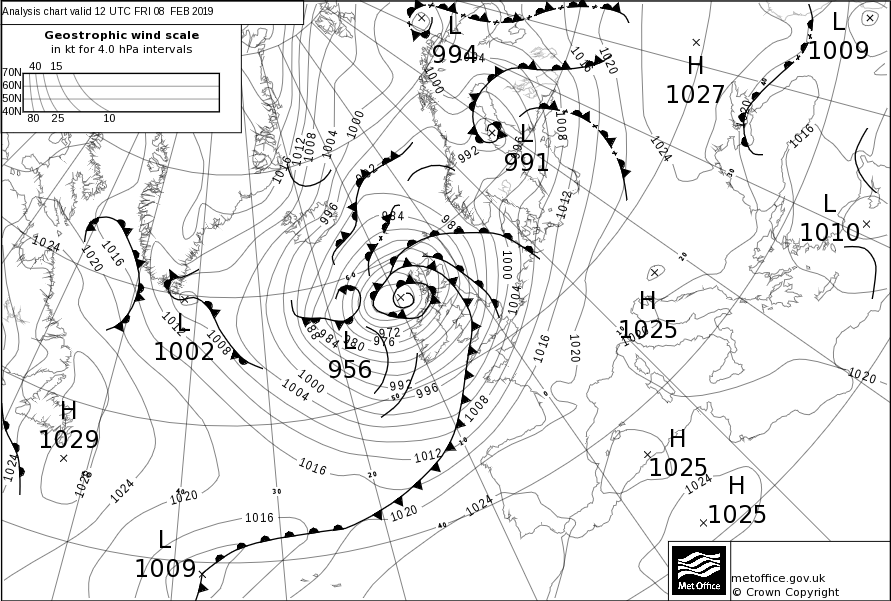Pressure analysis chart of Storm Erik