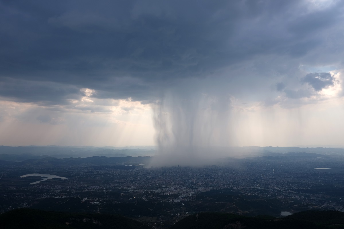 Heavy rain storm over the landscape