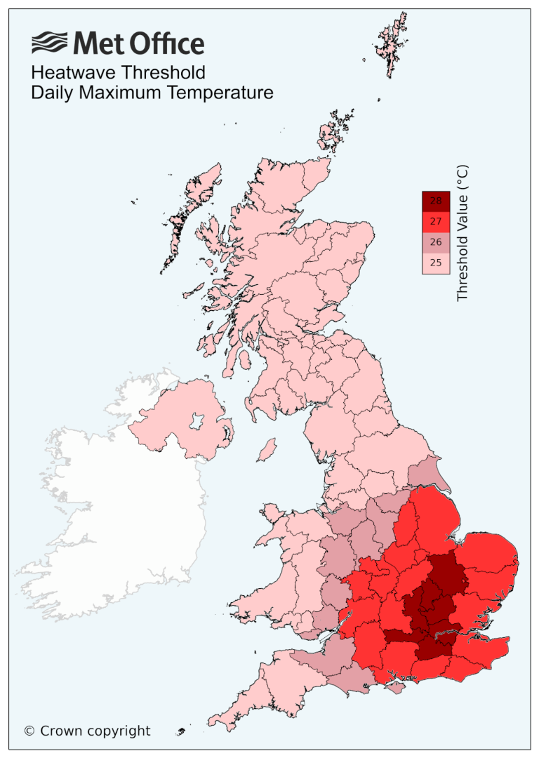 UK heatwave thresholds