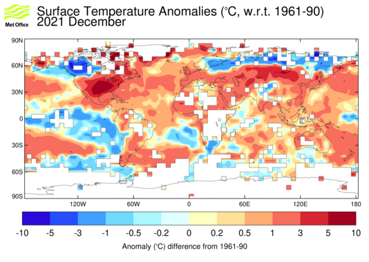 Global Temperature Anomalies chart for past month