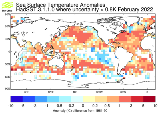 HadSST3 anomalies map for lastest month