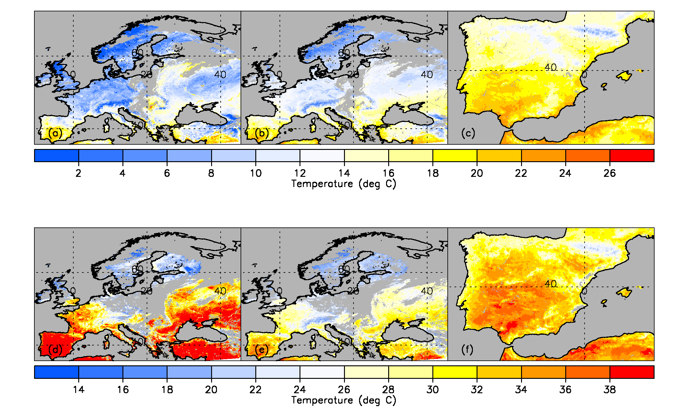 Minimum and maximum temperatures from SEVIRI for 21 August 2013 Minimum and maximum temperatures from SEVIRI for 21 August 2013
