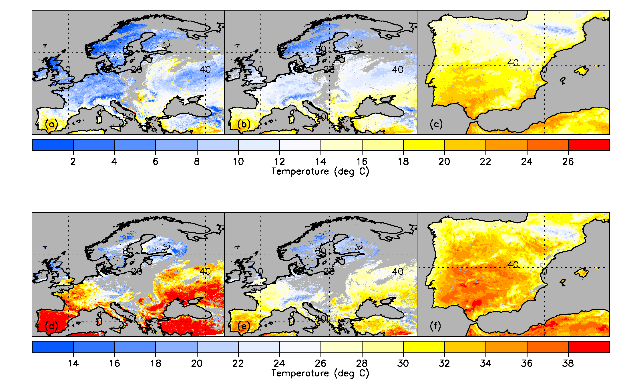 Minimum and maximum temperatures from SEVIRI for 21 August 2013