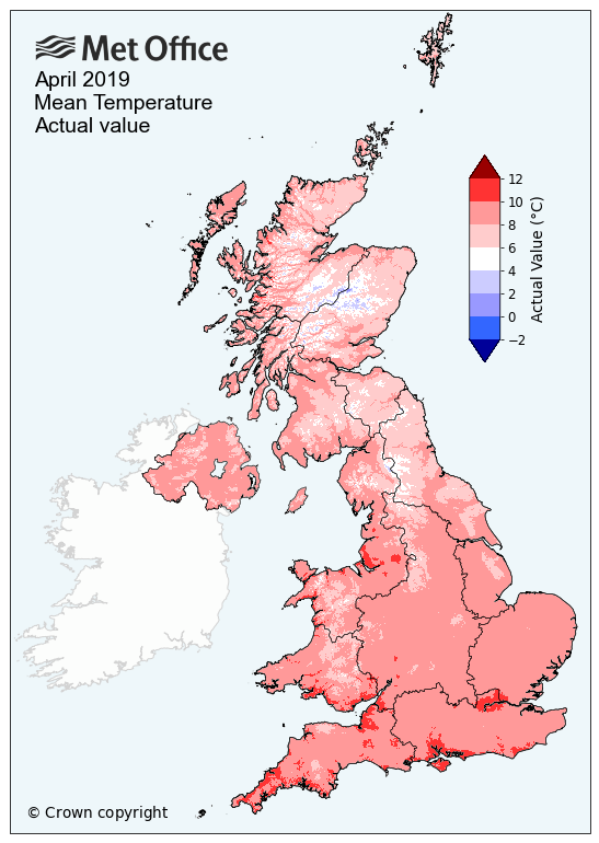 April 2019 Mean temperature Actual